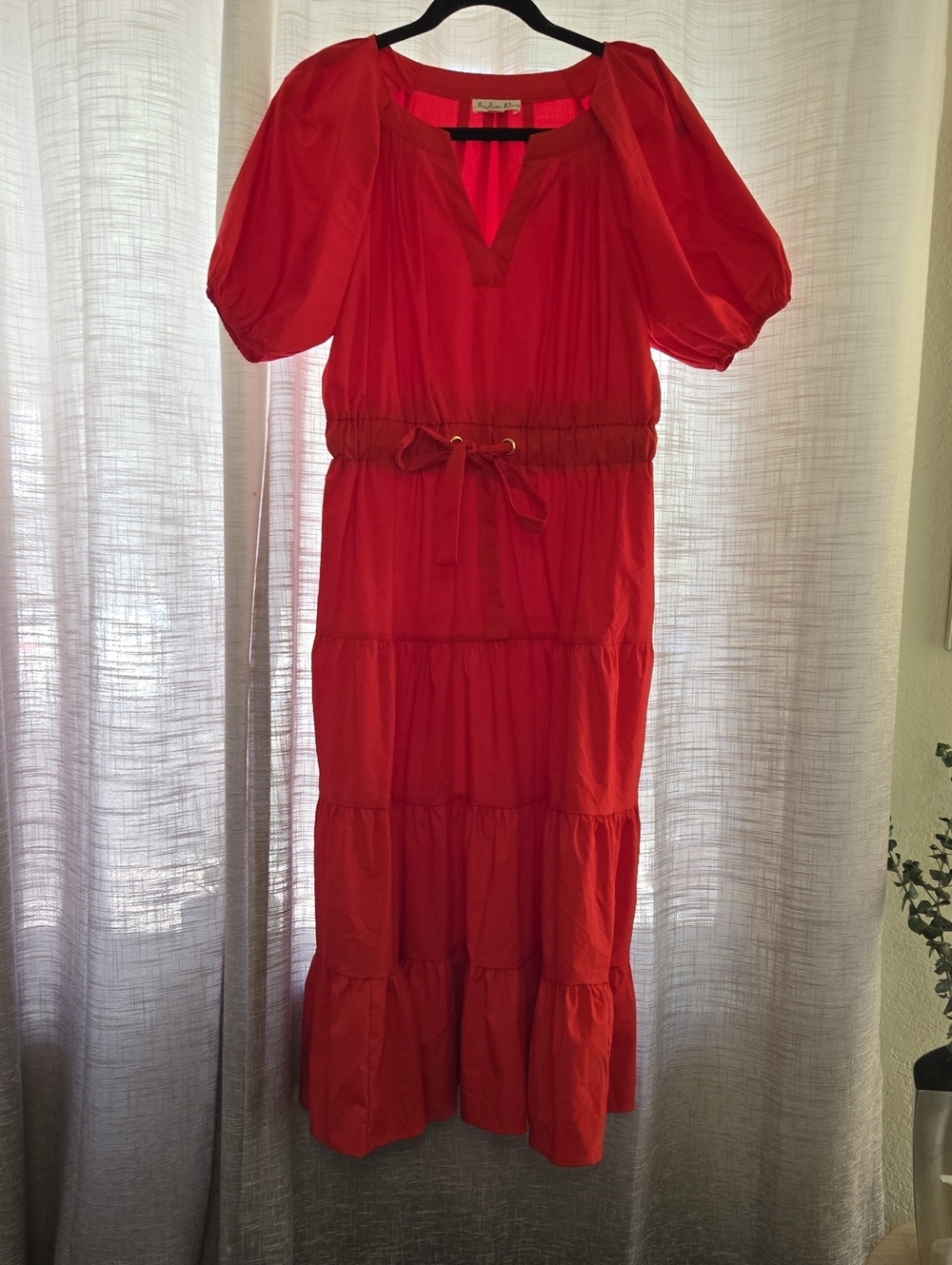 Bright Red Tiered Maxi Dress with Drawstring Waist